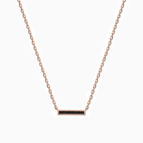 18KT Rose Gold Vermeil Baguette Black Onyx Bar Necklace - Lucid Line Front View