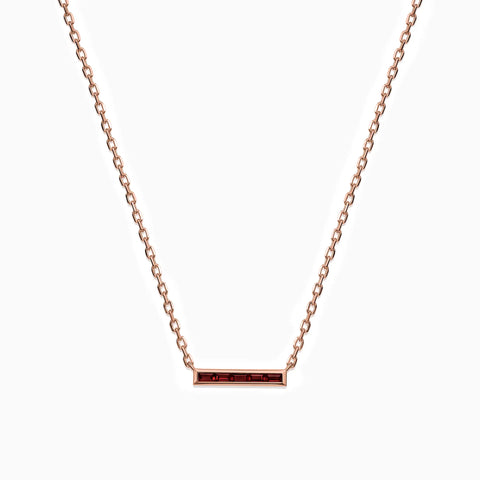 18KT Rose Gold Vermeil Baguette Garnet Bar Necklace - Lucid Line Front View