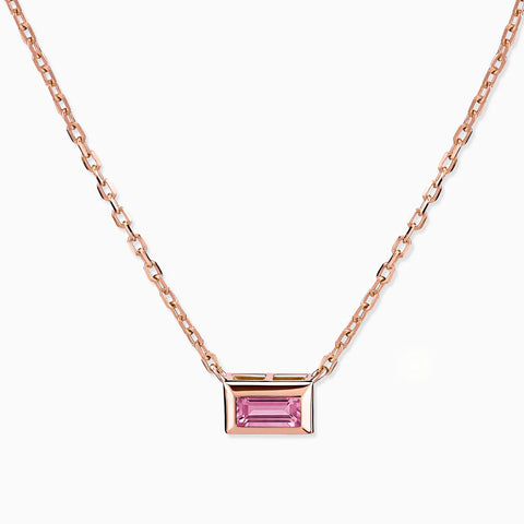 18KT Rose Gold Vermeil Baguette Pink Tourmaline Bezel Necklace - Axiom Front View