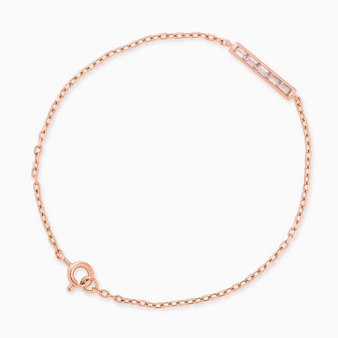 18KT Rose Gold Vermeil Baguette Rose Quartz Bar Bracelet - Sleek Horizon Front View