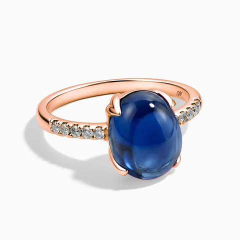 18KT Rose Gold Vermeil Blue Sapphire Cabochon Ring - Minimal Spiritual Front View
