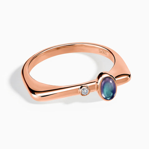 18KT Rose Gold Vermeil Cabochon Alexandrite Puzzle Stacking Ring - Minimal Bubble Front View