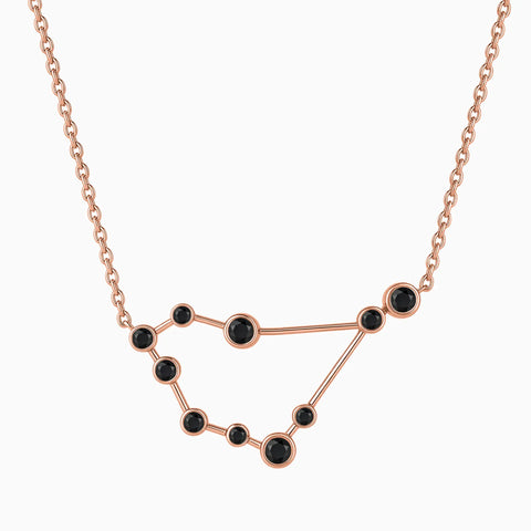 18KT Rose Gold Vermeil Capricorn Zodiac Constellation Necklace - Black Onyx Front View