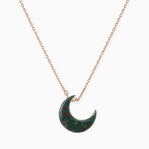 18KT Rose Gold Vermeil Crescent Bloodstone Pendant Necklace - Nightfall Front View