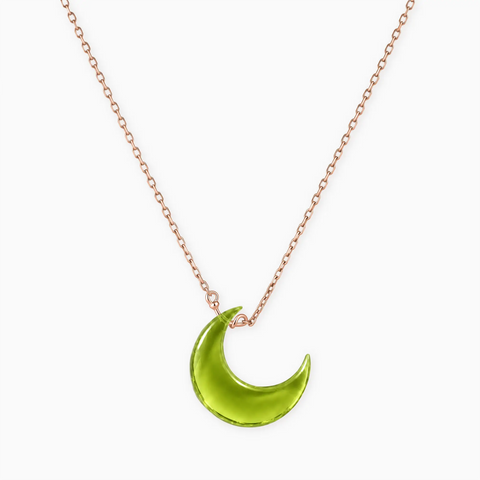 18KT Rose Gold Vermeil Crescent Peridot Pendant Necklace - Nightfall Front View