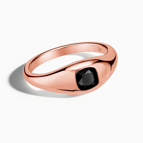 18KT Rose Gold Vermeil Cushion Black Onyx Signet Ring - Monolith Front View