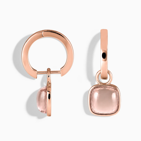 18KT Rose Gold Vermeil Cushion Morganite Bezel Hoop Earrings - Quiet Sway Front View