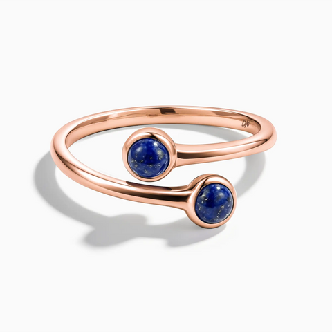 18KT Rose Gold Vermeil Double Cabochon Lapis Lazuli Ring - Twins Collection Front View