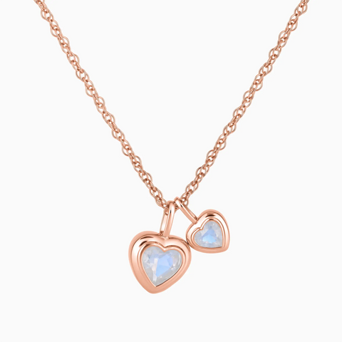 18KT Rose Gold Vermeil Double Heart Moonstone Bezel Necklace - Coeur Echo Front View