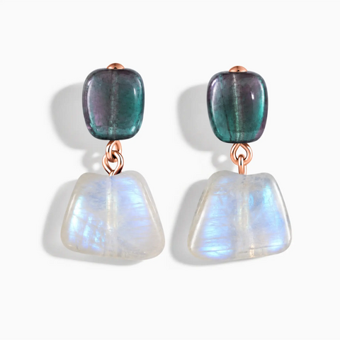 18KT Rose Gold Vermeil Freeform Alexandrite & Moonstone Stud Earrings - Linked Fate Front View
