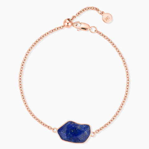 18KT Rose Gold Vermeil Freeform Lapis Lazuli Bezel Bracelet - Wild Crest Front View