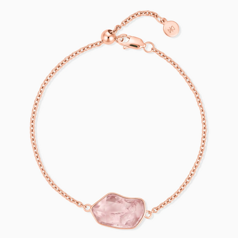 18KT Rose Gold Vermeil Freeform Rose Quartz Bezel Bracelet - Wild Crest Front View