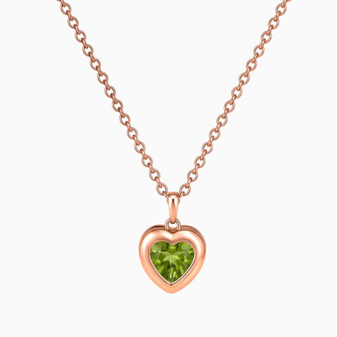 18KT Rose Gold Vermeil Heart Peridot Bezel Necklace - Love Shelter Front View