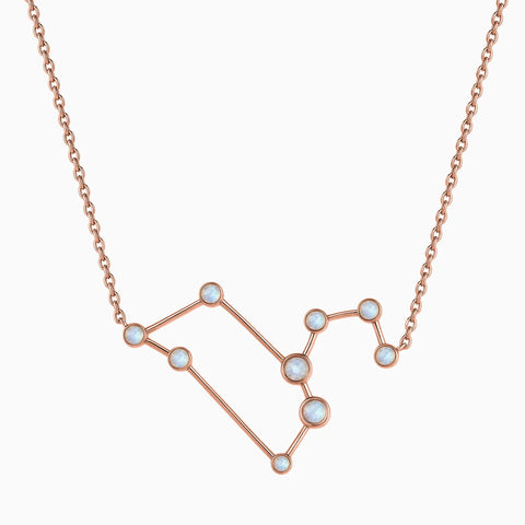 18KT Rose Gold Vermeil Leo Zodiac Constellation Necklace - Moonstone Front View