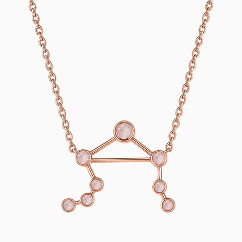18KT Rose Gold Vermeil Libra Zodiac Constellation Necklace - Rose Quartz Front View