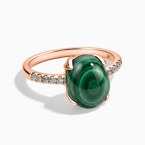 18KT Rose Gold Vermeil Malachite Cabochon Ring - Minimal Spiritual Front View