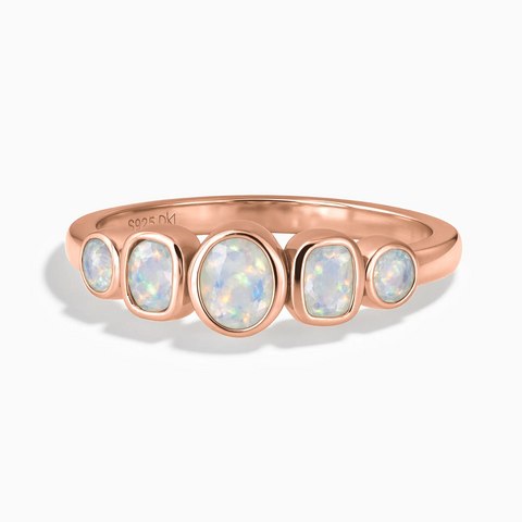 18KT Rose Gold Vermeil Mixed-Cut Opal Graduated Ring - Pebble Glow Front View