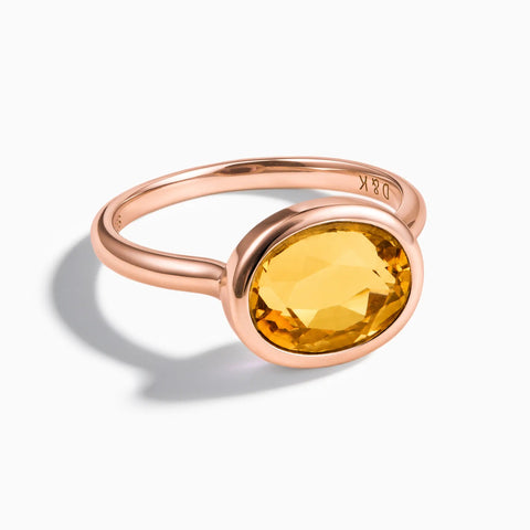 18KT Rose Gold Vermeil Oval Citrine Bezel Ring - Contour Front View