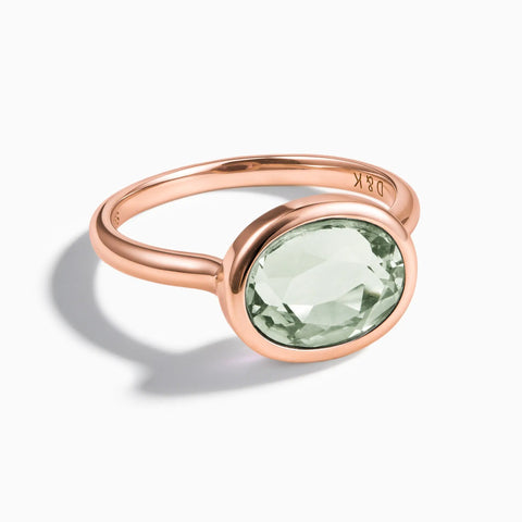 18KT Rose Gold Vermeil Oval Green Amethyst Bezel Ring - Contour Front View