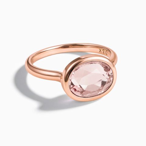 18KT Rose Gold Vermeil Oval Morganite Bezel Ring - Contour Front View