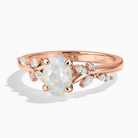 18KT Rose Gold Vermeil Oval Opal Branch-Like Ring - Sylvan Charm Front View