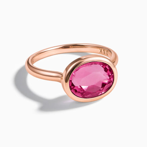 18KT Rose Gold Vermeil Oval Pink Tourmaline Bezel Ring - Contour Front View