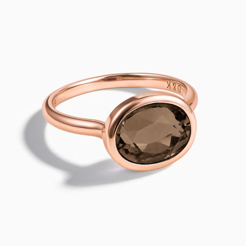 18KT Rose Gold Vermeil Oval Smoky Quartz Bezel Ring - Contour Front View