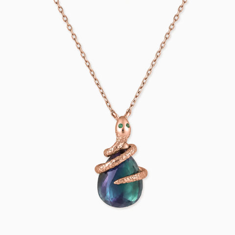 18KT Rose Gold Vermeil Pear Alexandrite Serpent Wrap Necklace Wild Oath Front View