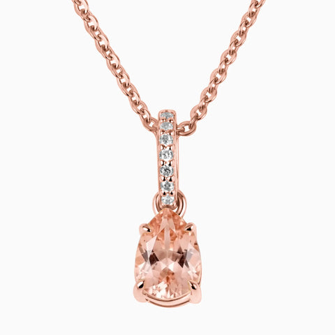 18KT Rose Gold Vermeil Pear Morganite Pendant Necklace - Ocean Tear Front View