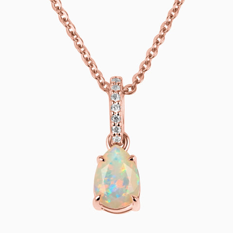 18KT Rose Gold Vermeil Pear Opal Pendant Necklace - Ocean Tear Front View