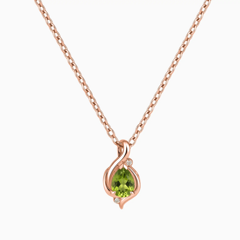 18KT Rose Gold Vermeil Pear Peridot Swirl Necklace - Eternal Flowline Front View