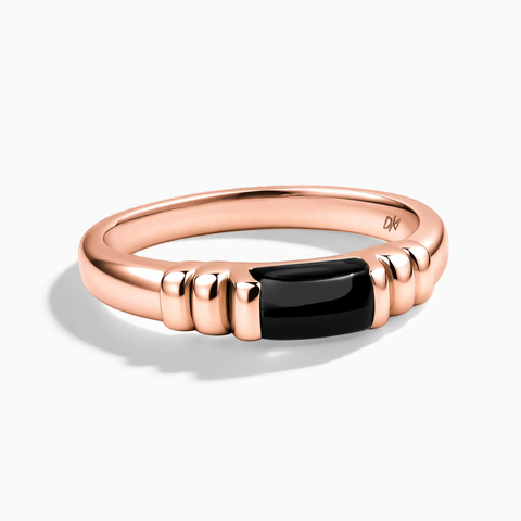 18KT Rose Gold Vermeil Rectangle Black Onyx Cabochon Ring Axis Front View