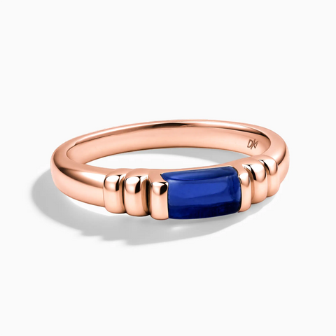 18KT Rose Gold Vermeil Rectangle Blue Sapphire Cabochon Ring Axis Front View