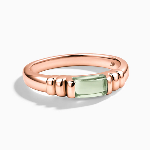 18KT Rose Gold Vermeil Rectangle Green Amethyst Cabochon Ring Axis Front View