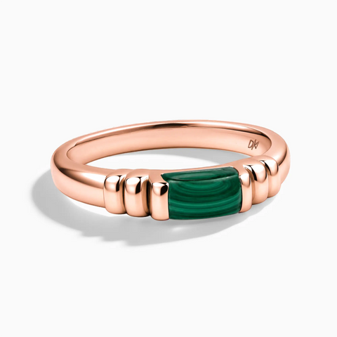 18KT Rose Gold Vermeil Rectangle Malachite Cabochon Ring Axis Front View