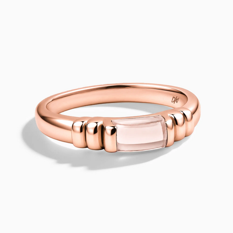18KT Rose Gold Vermeil Rectangle Morganite Cabochon Ring Axis Front View