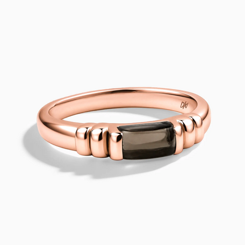 18KT Rose Gold Vermeil Rectangle Smoky Quartz Cabochon Ring Axis Front View