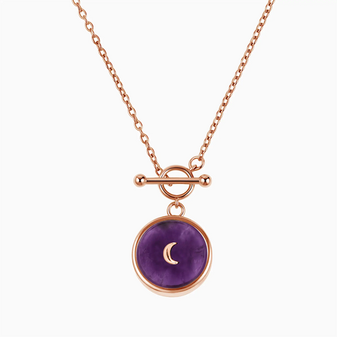 18KT Rose Gold Vermeil Round Amethyst Toggle Clasp Necklace - Inner Moon Front View