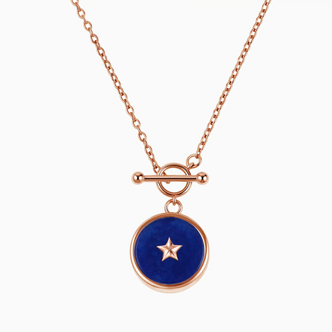 18KT Rose Gold Vermeil Round Blue Sapphire Toggle Clasp Necklace - Inner Star Front View