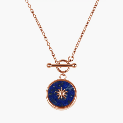 18KT Rose Gold Vermeil Round Lapis Lazuli Toggle Clasp Necklace - Inner Sun Front View