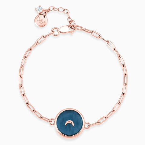 18KT Rose Gold Vermeil Round London Blue Topaz Paperclip Bracelet - Solo Moon Front View