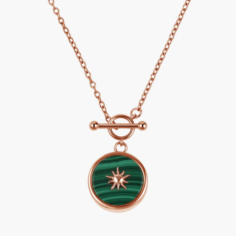18KT Rose Gold Vermeil Round Malachite Toggle Clasp Necklace - Inner Sun Front View