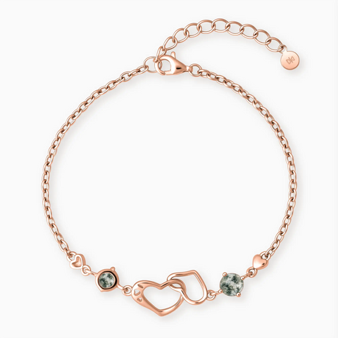 18KT Rose Gold Vermeil Round Moss Agate Heart Infinity Bracelet - Evermore Front View