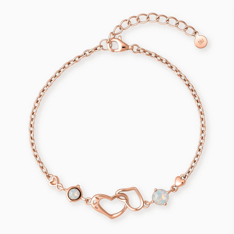 18KT Rose Gold Vermeil Round Opal Heart Infinity Bracelet - Evermore Front View