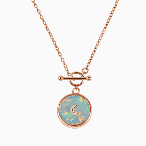18KT Rose Gold Vermeil Round Opal Toggle Clasp Necklace - Inner Moon Front View