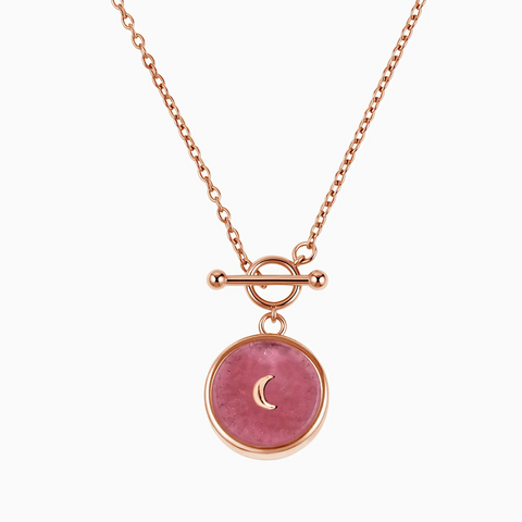 18KT Rose Gold Vermeil Round Pink Tourmaline Toggle Clasp Necklace - Inner Moon Front View