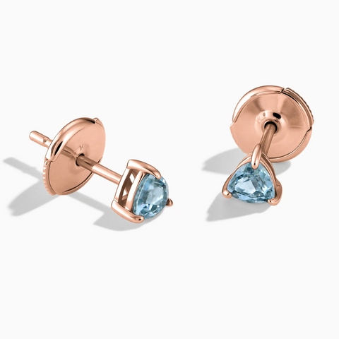 18KT Rose Gold Vermeil Triangle Aquamarine Solitaire Stud Earrings - Gentle Resolve Front View