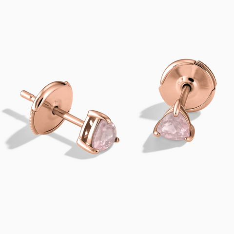 18KT Rose Gold Vermeil Triangle Rose Quartz Solitaire Stud Earrings - Gentle Resolve Front View