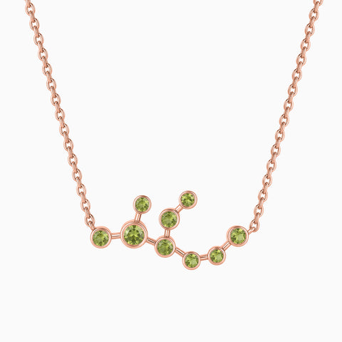 18KT Rose Gold Vermeil Virgo Zodiac Constellation Necklace - Peridot Front View