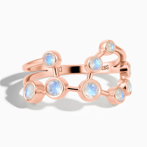 18KT Rose Gold Vermeil Virgo Zodiac Constellation Ring - Moonstone Front View